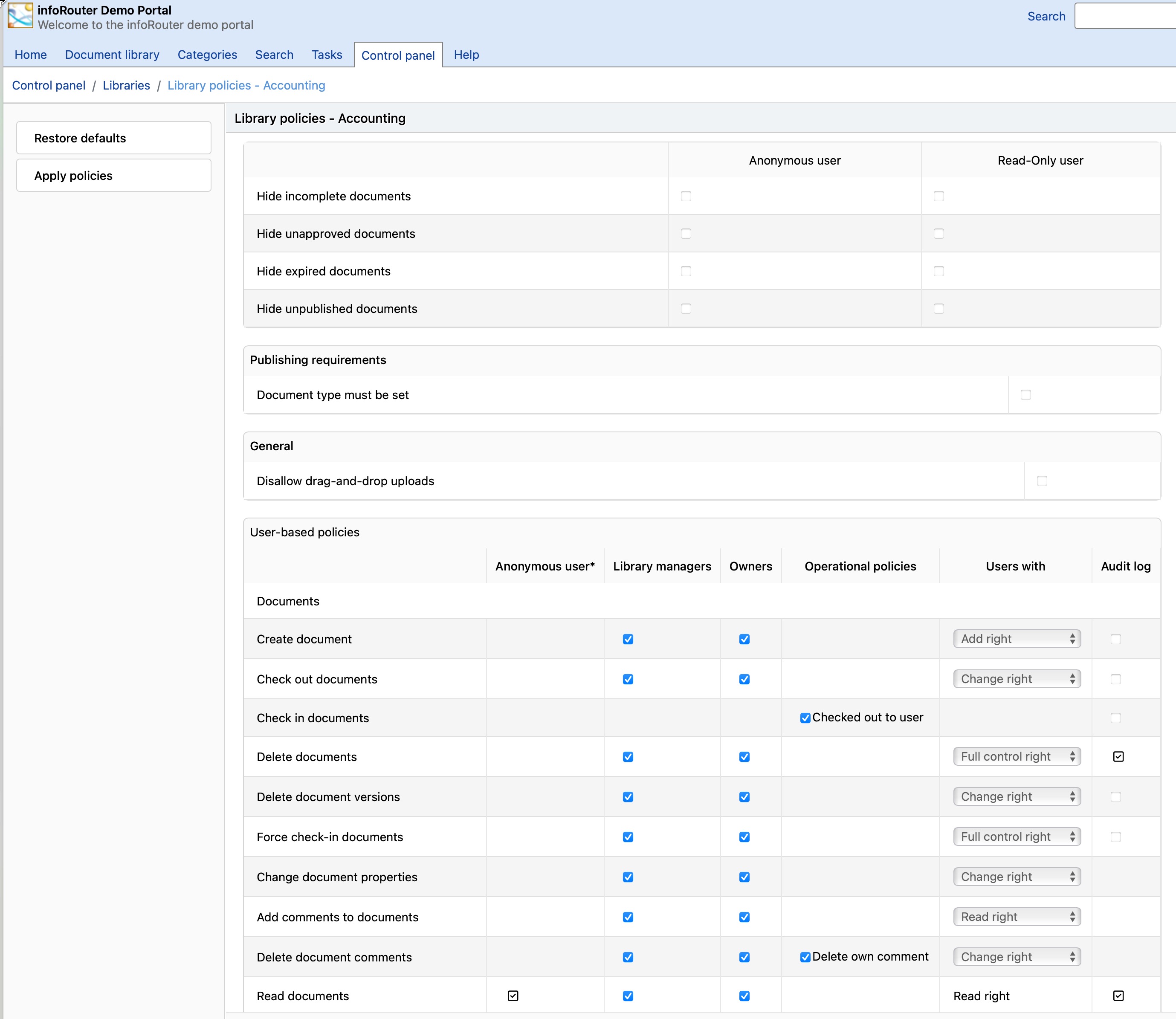 Document Library Policies